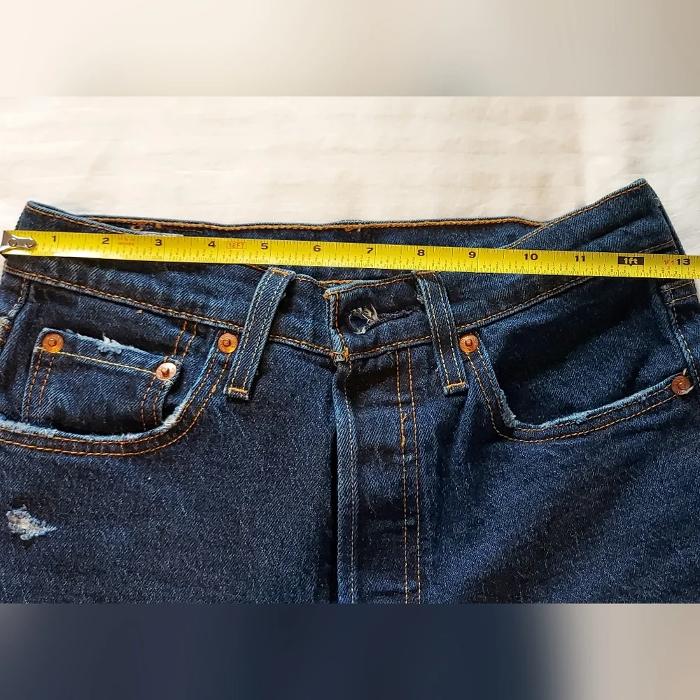 Levis Premium 501s High Rise Straight Leg Dark Wash Jeans 25x28